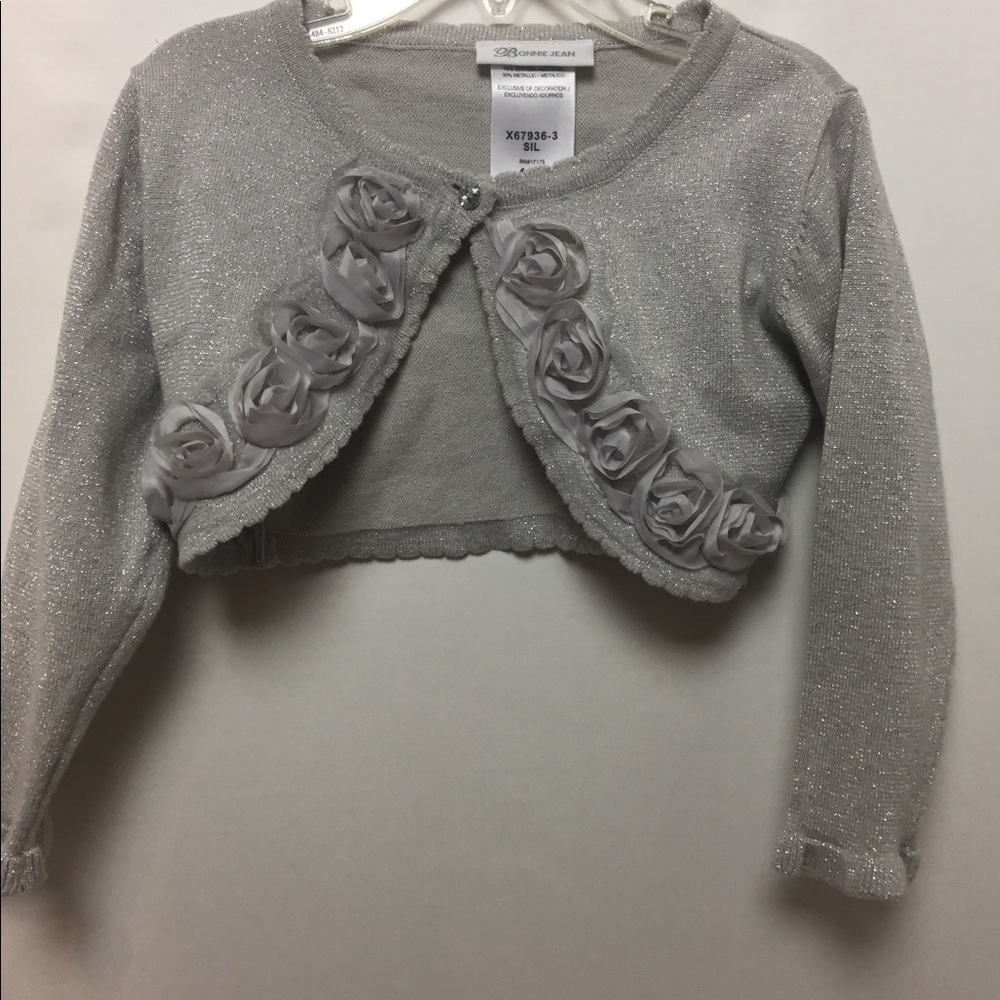 Girl’s Gray Rosette & Sparkle Bolero Sweater